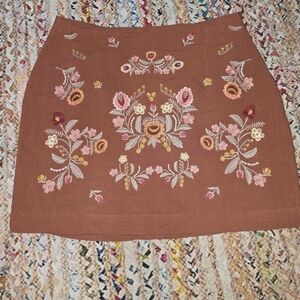 Magnolia South Linen Floral Embroidered Mini Skirt